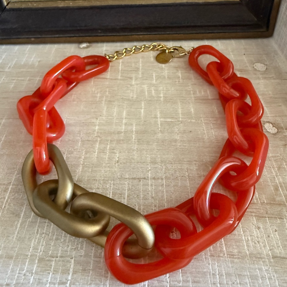 Pono by Joan Goodman Made in Italy Chunky Orange and Gold Chain Necklace